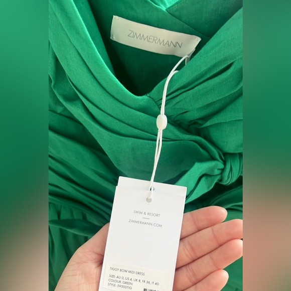 Zimmermann The Tiggy Bow Midi Dress in Green NWT - Picture 3 of 11